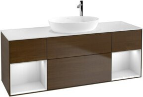 V&B Waschtischunterschrank Finion in Weiß mit Walnuss-Regal, Breite: 160 cm - Bild 1