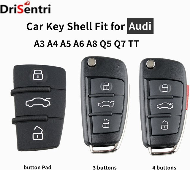 DRISENTRI Autoschlüsseletui Ersatz Shell Fob mit 3 Tasten Klappfernbedienung in Schwarz passend für Audi A2 A3 A4 A6 A6L A8 S5 Q7 TT - Bild 1