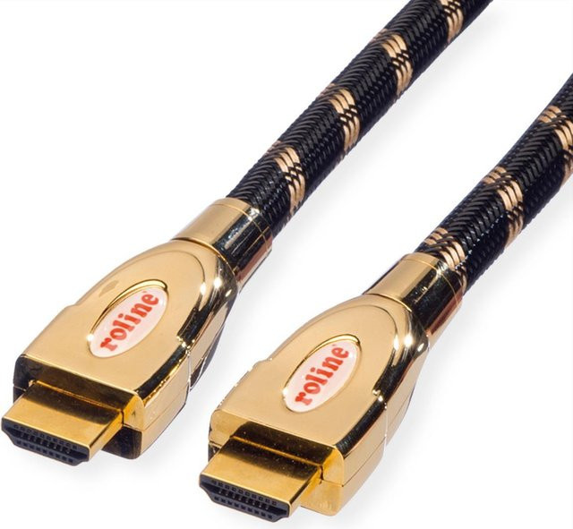 Roline HDMI Anschlusskabel mit Ethernet und 4K Unterstützung, Schwarz-Gold, Länge: 2 m - Bild 1