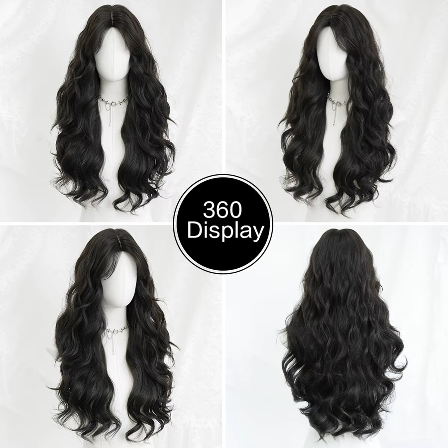 7JHH WIGS Perücke, lange lockige Wellen, schwarzbraun, Damen - Bild 2