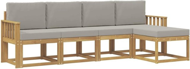 vidaXL Outdoor-Sofagarnitur in L-Form aus Akazienholz, 5-teilig, Weiß und Hellgrau - Bild 1