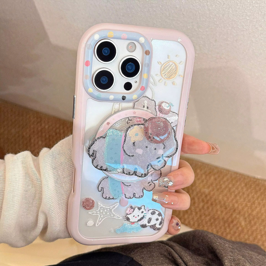MUQGEW Magnetische iPhone Schutzhülle mit Koreanischem Cartoon Elefant Design, Stoßfeste Klare Acryl Handycase für iPhone 17 16 15 14 13 12 11 Pro Max, Transparent oder Pink - Bild 2