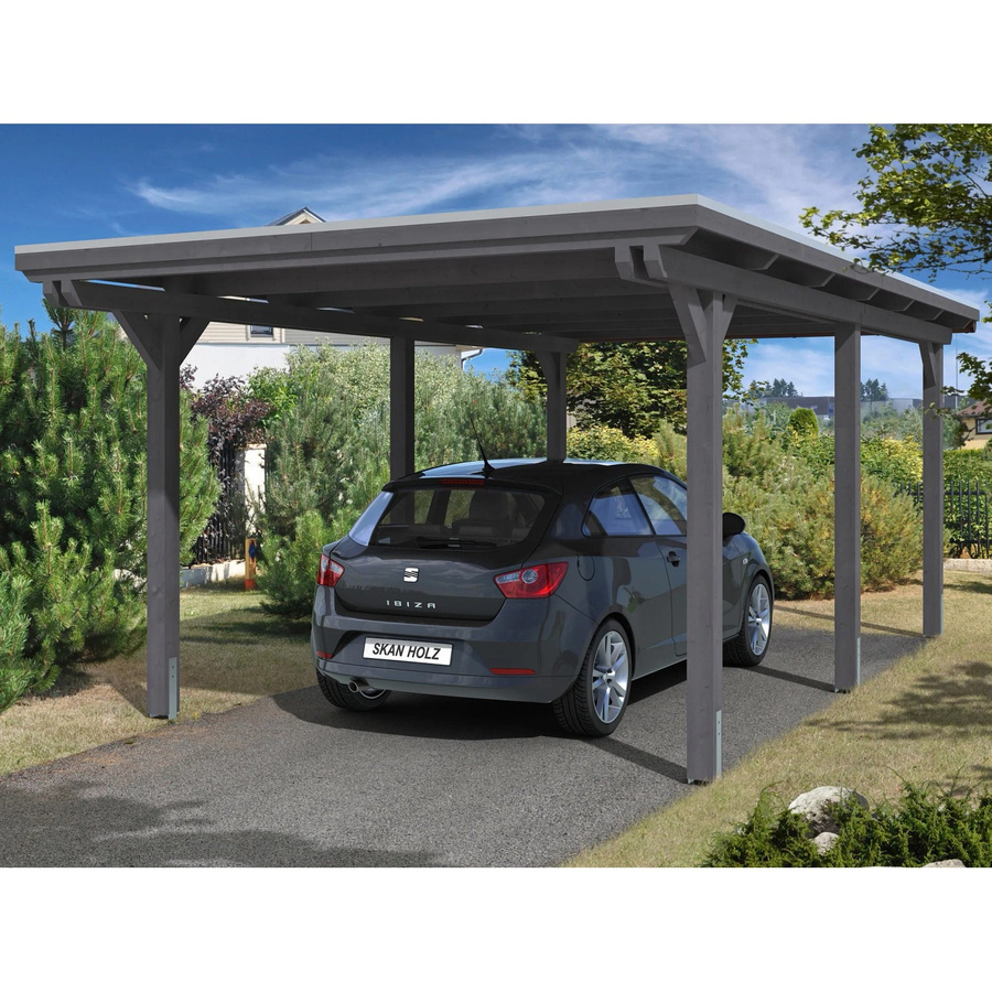 Skan Holz Carport Emsland aus Fichte Leimholz in Schiefergrau mit flacher Dachform, B: 354 cm, T: 604 cm, H: 238 cm - Bild 2