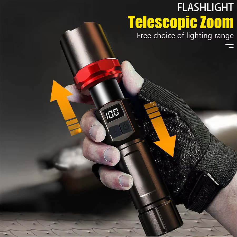 ZHIYU LED-Taschenlampe, wiederaufladbare taktische Zoom-Taschenlampe in Schwarz für Outdoor, Camping und Wandern - Bild 4