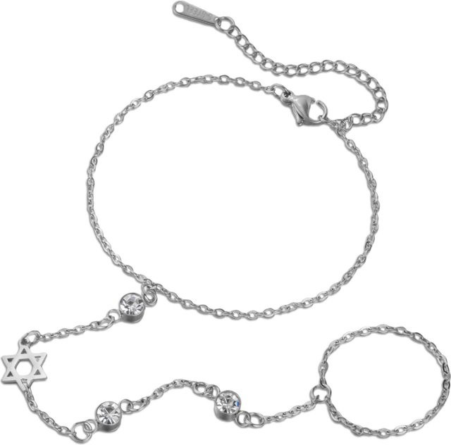 YULIN Fingerarmband Davidstern Chai, Zirkon, Edelstahl, Gold, Damen, 17-22cm - Bild 1