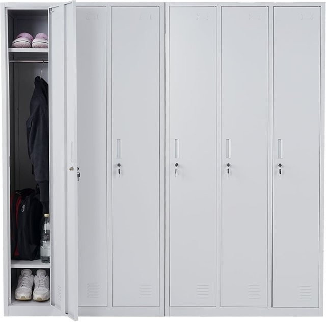 MCW Schließfach Boston T829 Wertfachschrank aus Metall mit 6 Fächern in Grau, H x B x T: 180 x 122 x 50 cm - Bild 1