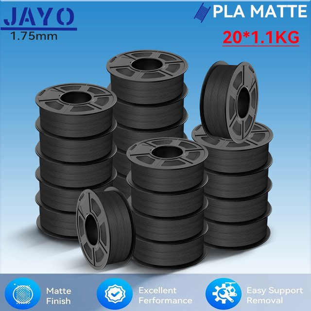 JAYO 20 Rollen 3D PLA Filament Matt Schwarz 1,75mm für FDM 3D-Drucker - Bild 1