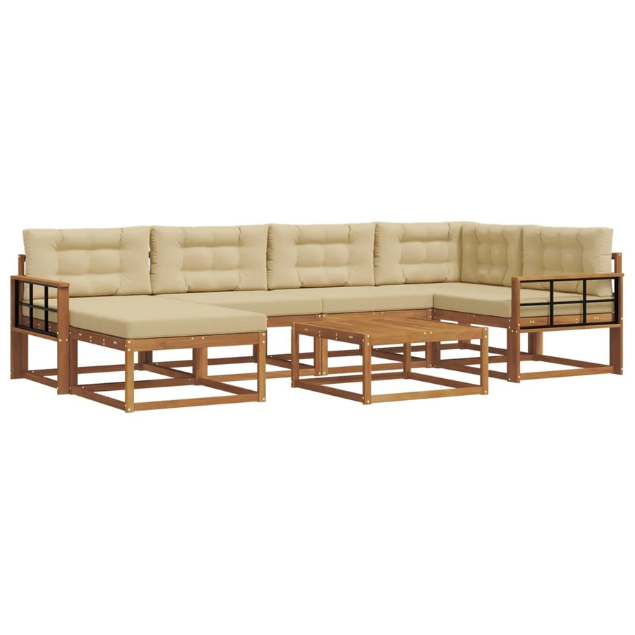 vidaXL Outdoor-Sofagarnitur 7-teilig aus Akazienholz mit Kissen in Natur und Beige - Bild 2