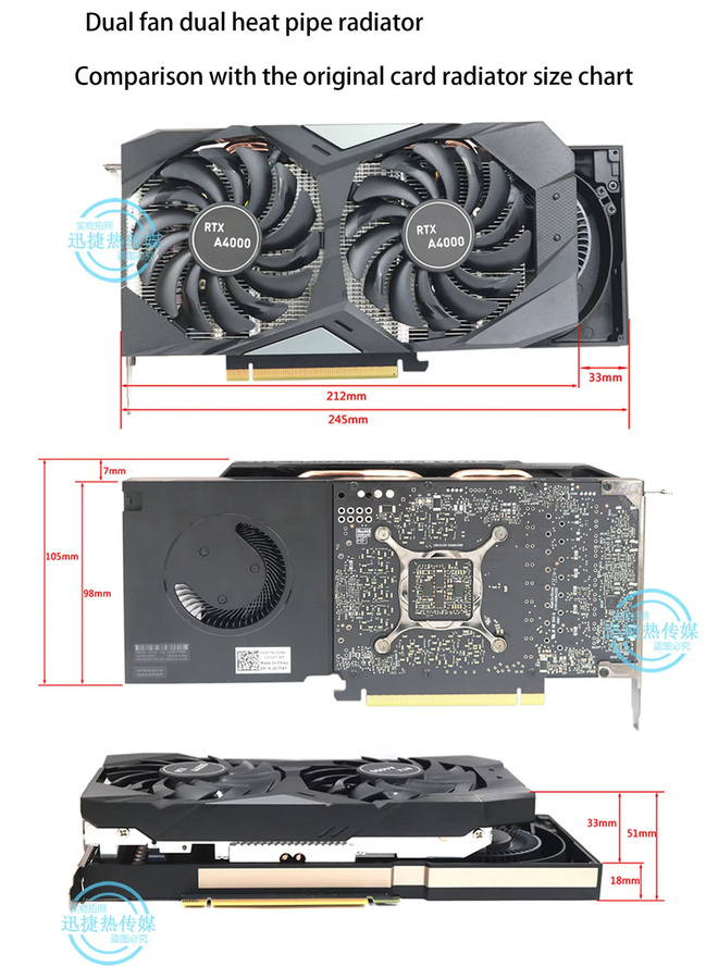FREEZE MOD Quadro RTX A4000 GPU-Kühlermodifikation in Schwarz mit Kupferboden-Heatpipe und Lochabstand 54,5 x 54,5 mm - Bild 3