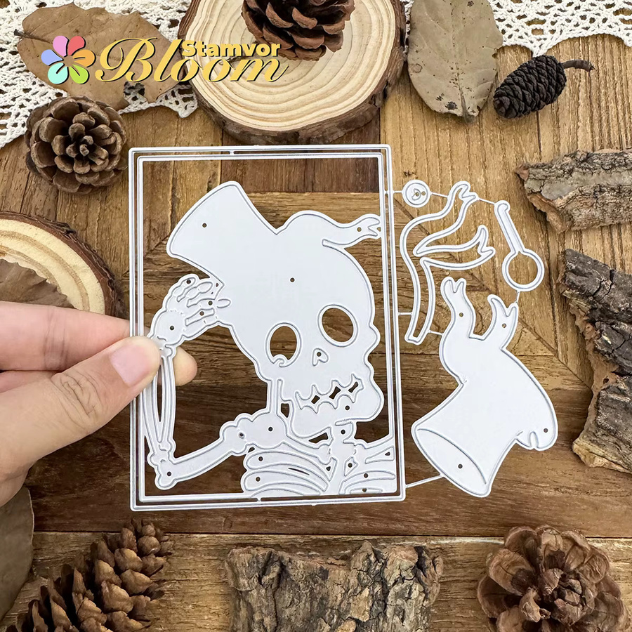 Metall Stanzform Halloween Schädel mit quadratischem Rahmen für Scrapbooking und Prägung in Silber - Bild 4