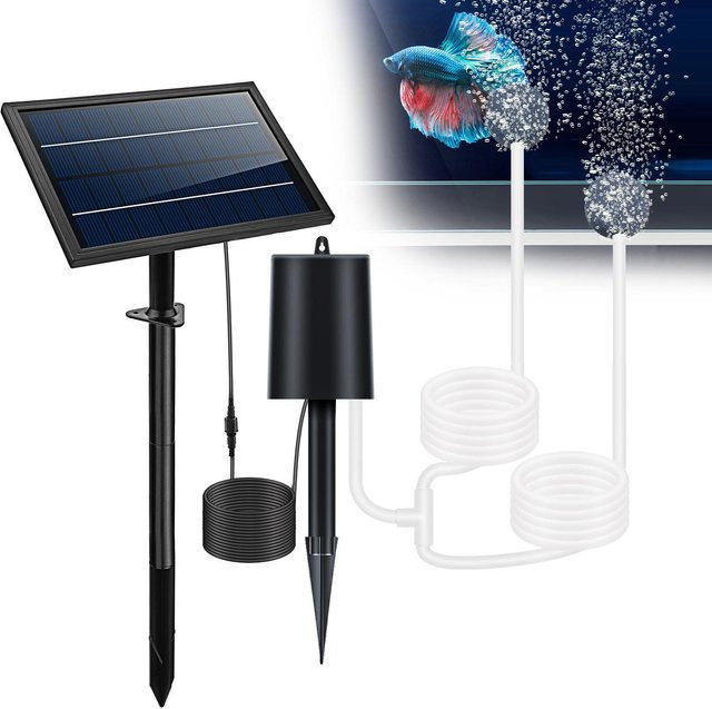 Lixada Solarbetriebenes Luftpumpen-Set in Schwarz mit Solarpanel, Luftsteinen und 3 Arbeitsmodi (10 V, 8 W) - Bild 1
