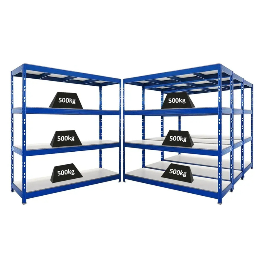 4er-Set PROREGAL Rhino Profi Schwerlastregal in Blau mit 4 Melamin-Ebenen, B/H/T: 200 x 200 x 60 cm, 500 kg Fachlast - Bild 2