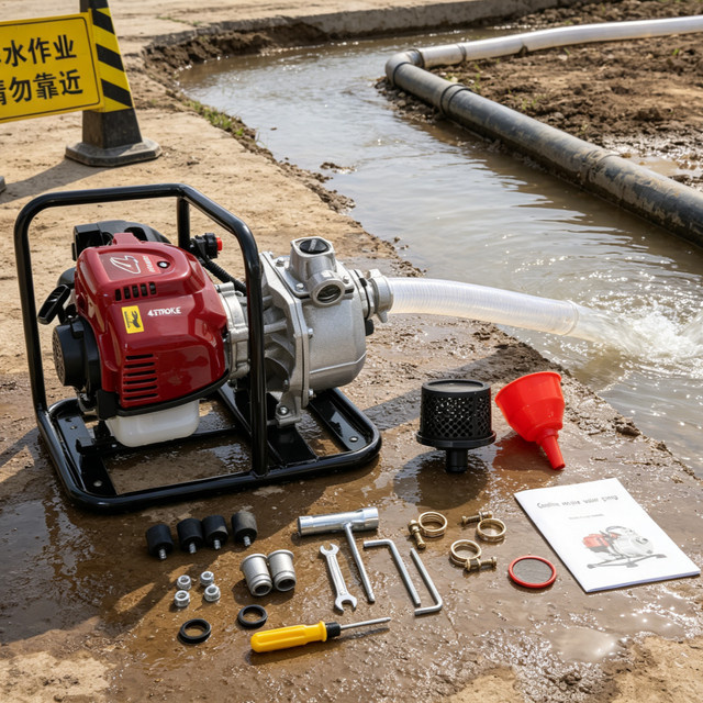 Benzin-Wasserpumpe 4-Takt in Rot aus Kohlenstoffstahl und Aluminiumlegierung mit 1,2 kW, 38 cm³ Hubraum und 35,66 Gal/min Durchflussrate - Bild 1