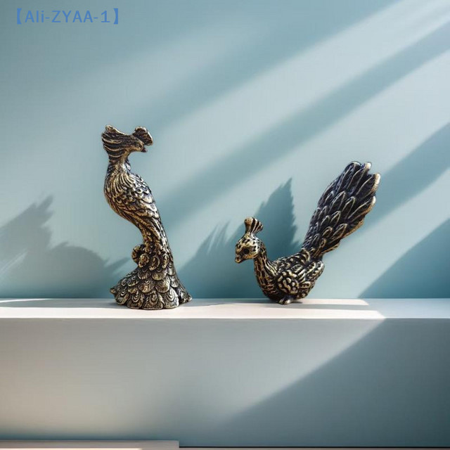 JETTING Vintage Pfau Statue aus Messing in Gold als antikes Desktop Ornament und Miniatur-Dekoration - Bild 1
