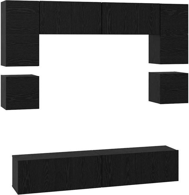 vidaXL TV-Schrankset 8-teilig modern in Schwarz und Eichen-Optik aus Holzwerkstoff, Wandmontage für dein Wohnzimmer - Bild 1