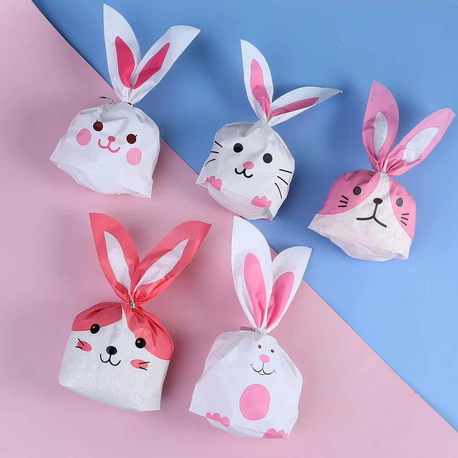 20er Set Rosa Kaninchen Motiv Plastiktüten für Kekse, Süßigkeiten und Schmuck zur DIY Verpackung - Bild 2