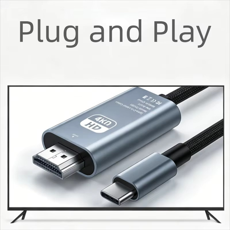 DIXSG USB-C auf HDTV 4K HD Video-Konvertierungskabel mit Bildschirmspiegelung, geflochtenes Projektionskabel für Laptop und TV, Länge: 2 m - Bild 3