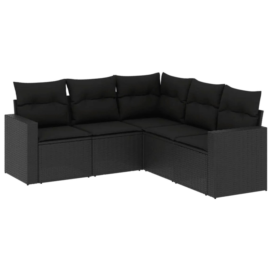 vidaXL 5-tlg. Garten-Sofagarnitur in L-Form aus schwarzem Poly-Rattan mit Sitzkissen und Rückenkissen - Bild 2