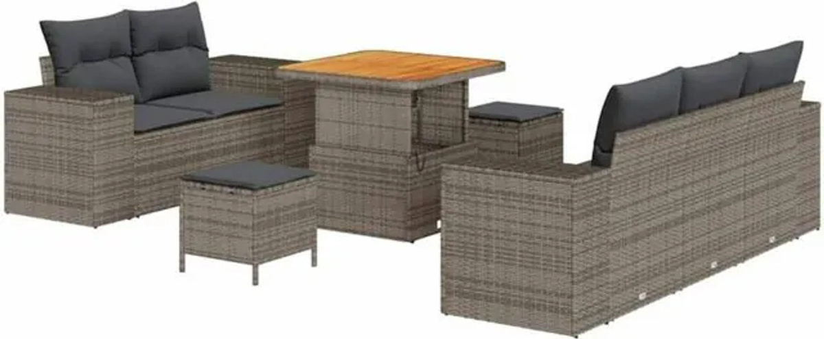 vidaXL Garten-Sofa-Set aus Rattan und Metall mit 8 Kissen in Grau, B/T/H: 80 x 80 x 71 cm - Bild 1