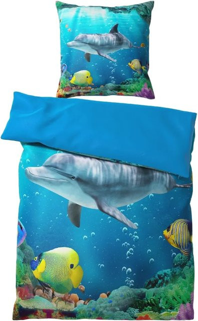 Sanilo Bettwäsche 2-teilig Delphin Blau aus Baumwolle, B/H: 135 x 200 cm und 80 x 80 cm - Bild 1