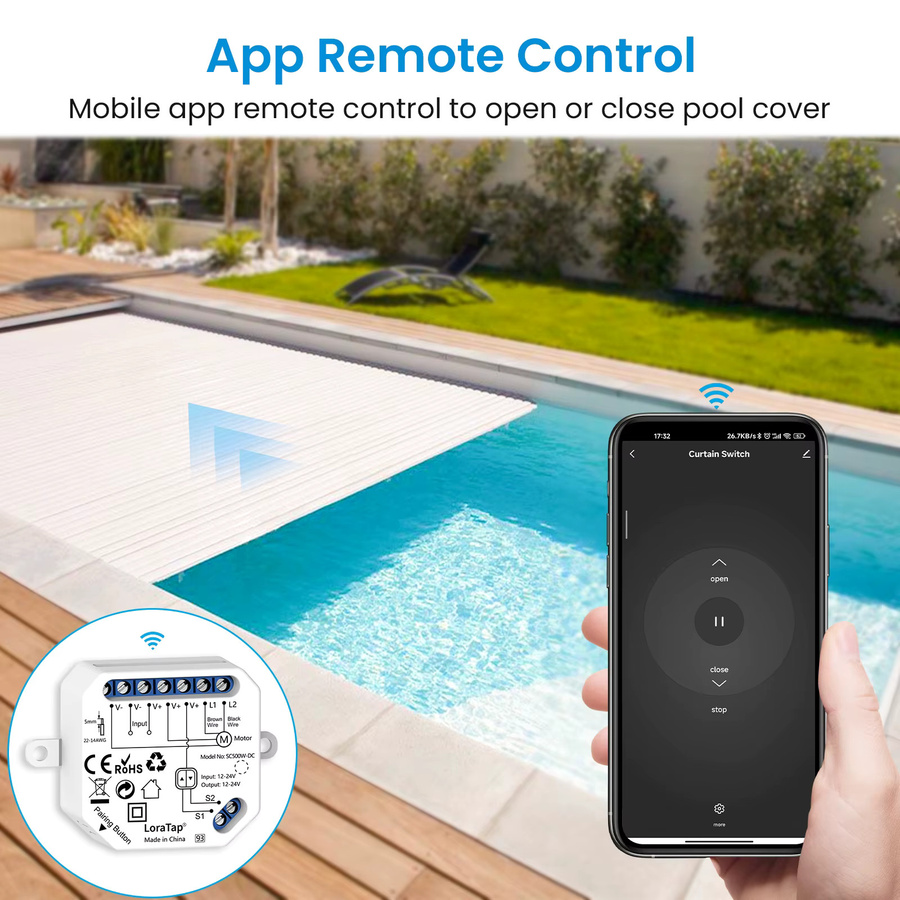 RiooCubee Tuya Smart Schwimmbadabdeckungs-Öffner Steuermodul in Weiß mit App-Fernbedienung für Google Home und Alexa (DC 12-24V) - Bild 2