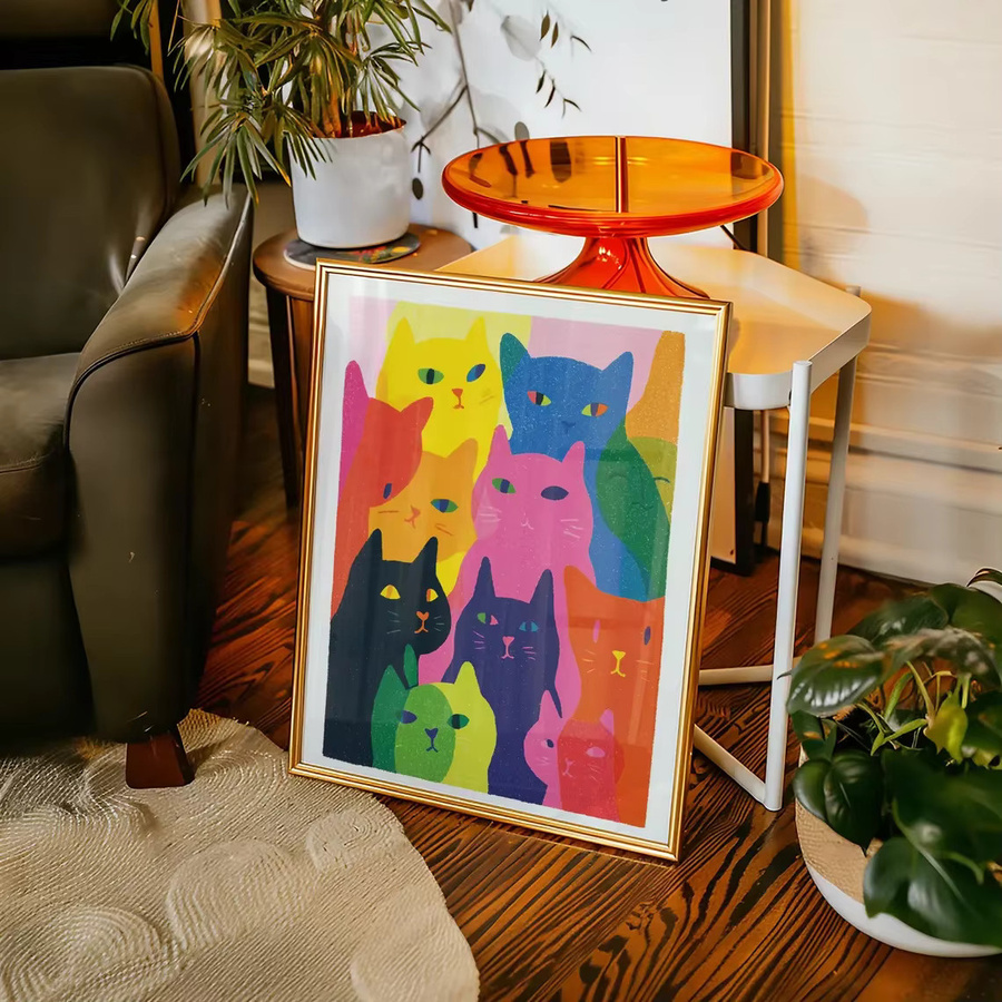 Modernes Regenbogen Katzen Poster von SHENCHEN als abstrakte Wandkunst in Multicolor - Bild 3