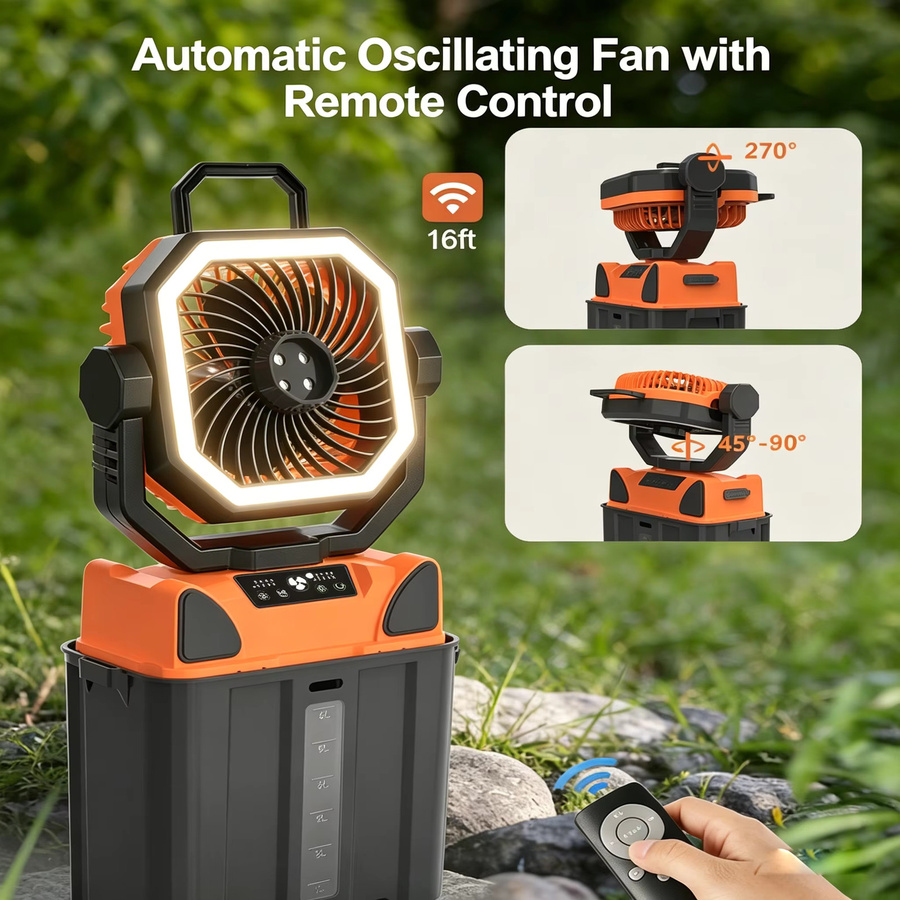 TIASTHAN Outdoor-Campingventilator mit 30000 mAh Akku, 6-Liter-Wassertank, Fernbedienung und Beleuchtung, tragbarer elektrischer Ventilator mit 4 Geschwindigkeitsstufen - Bild 5