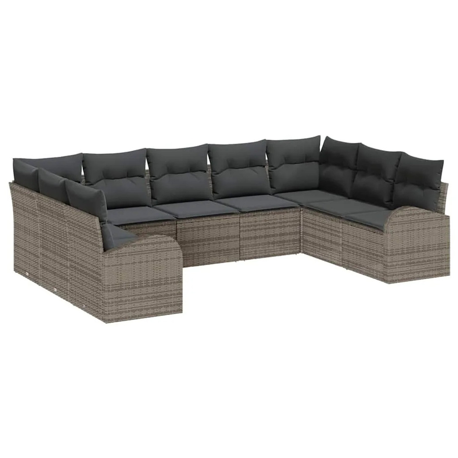 vidaXL Garten-Sofa-Set aus Poly-Rattan in Grau mit 9 Teilen und Kissen - Bild 2