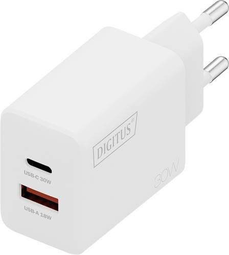 Digitus DA-10301 USB GaN Ladegerät 30W mit 1x USB-A und 1x USB-C in Weiß - Bild 1