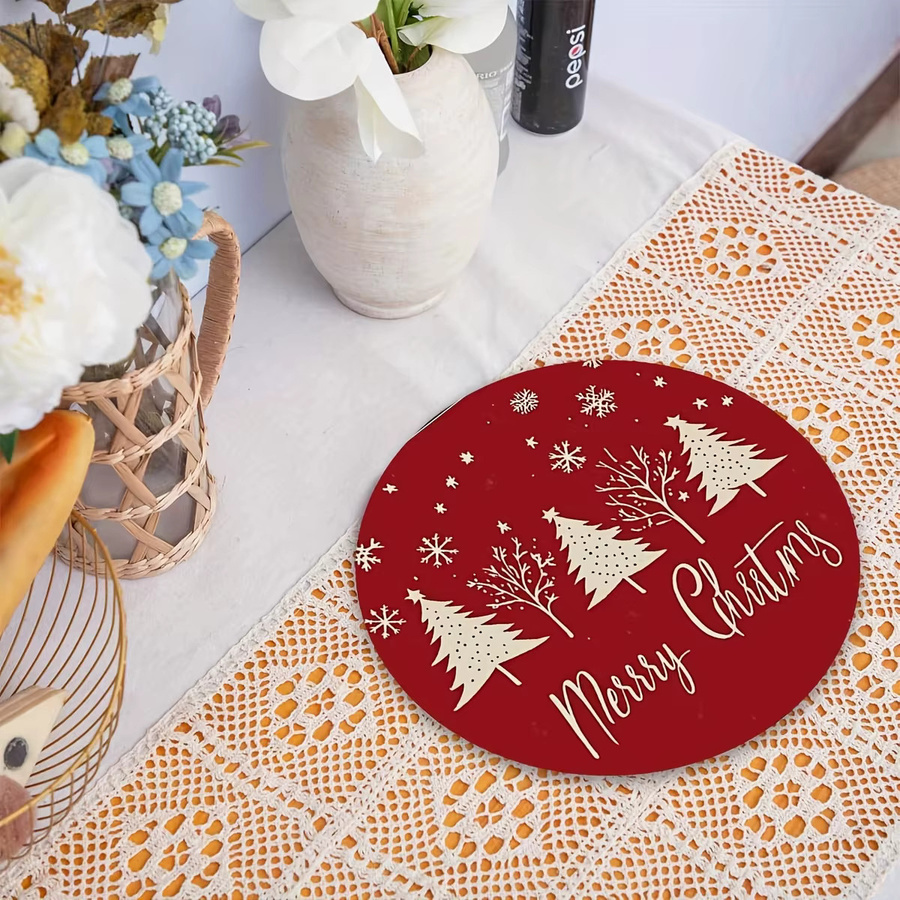 VIKAMA 4-teiliges Set weihnachtliche Platzsets aus Leinen in Rot mit Grafikdesign, rund, Durchmesser: 38 cm - Bild 3