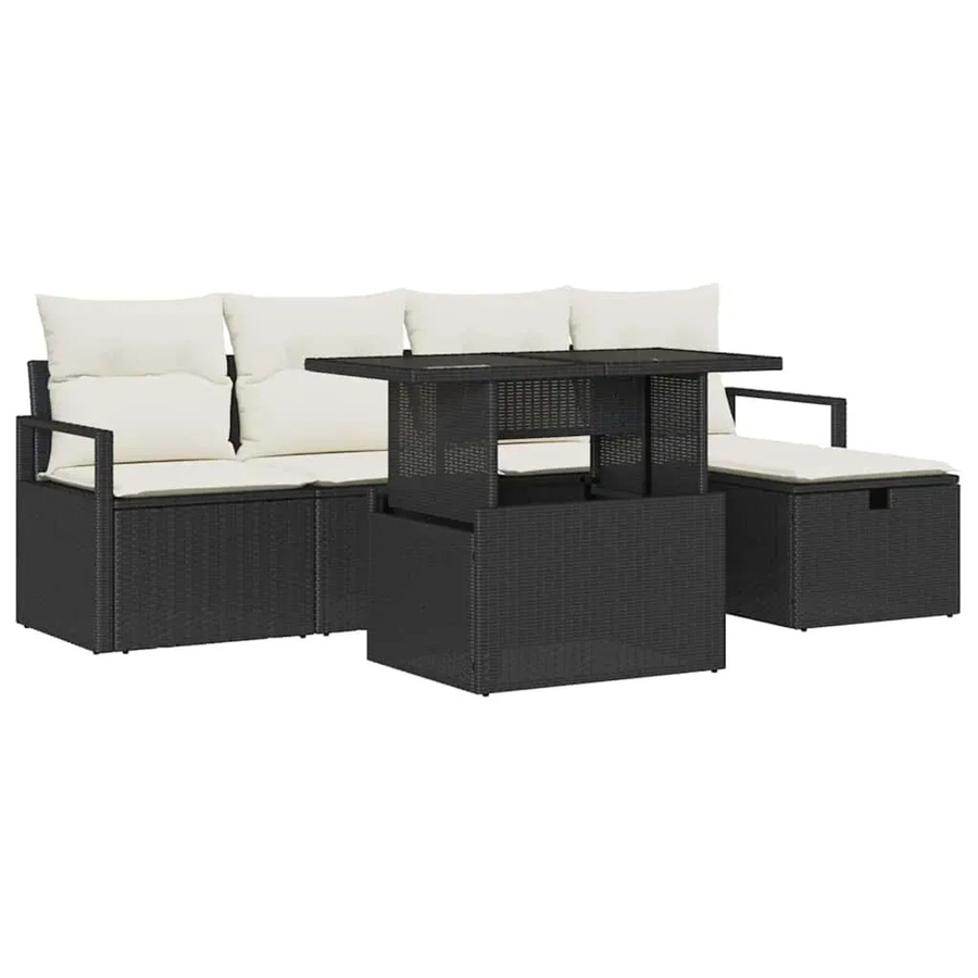 6-tlg. vidaXL Garten-Sofa-Set aus Polyrattan mit Kissen in Schwarz - Bild 2