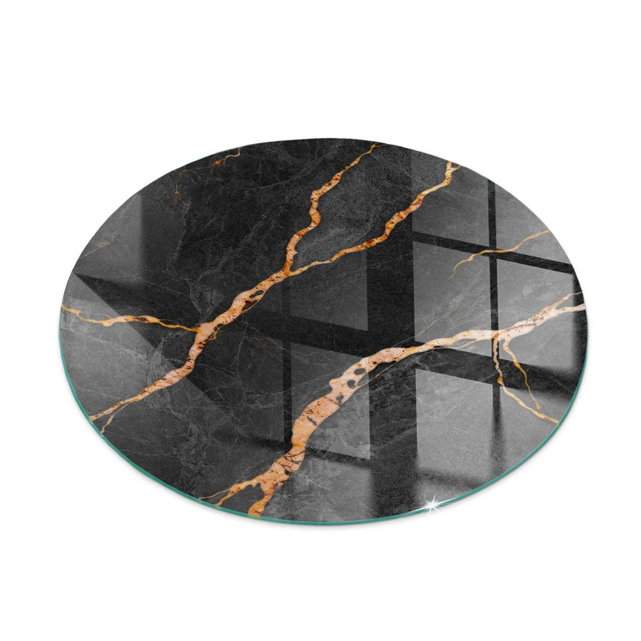 Tulup Glasplatte für Kamin in Schwarz mit Marmor-Optik, Rund, Durchmesser: 70 cm - Bild 2