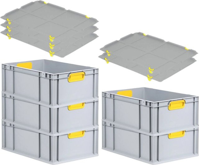 PROREGAL Spar Set 5x Eurobox Nextgen Color mit Auflagedeckel und Schiebeschnappverschlüssen, Farbe Gelb, H x B x T: 22 x 40 x 60 cm - Bild 1