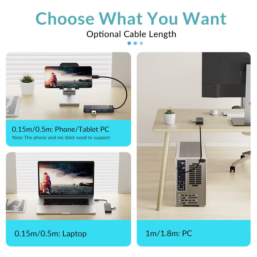 PHIXERO 4-in-1 USB 3.0 Hub Adapter mit 5 Gbit/s, Ultra-Slim OTG USB-C Expansion Dock mit PD 100W für PC und Computer Zubehör - Bild 5
