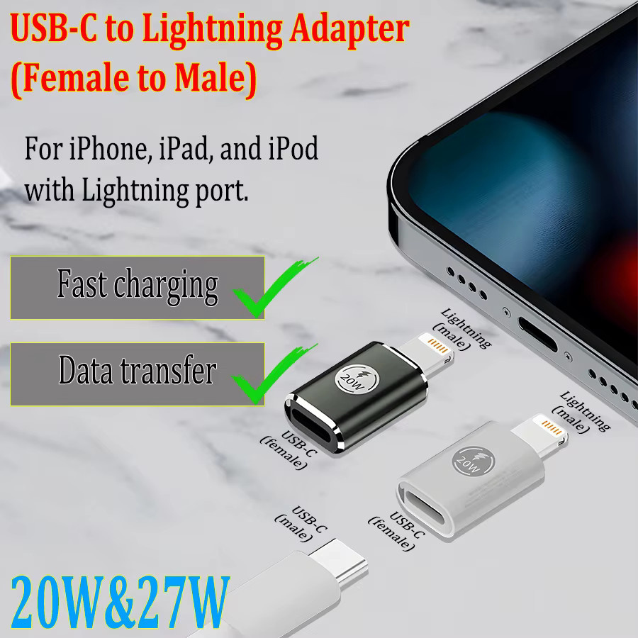 LKLB USB-C auf Lightning Adapter mit 27W PD Ladefunktion und Datenübertragung für iPhone, iPad und iPod - Bild 2