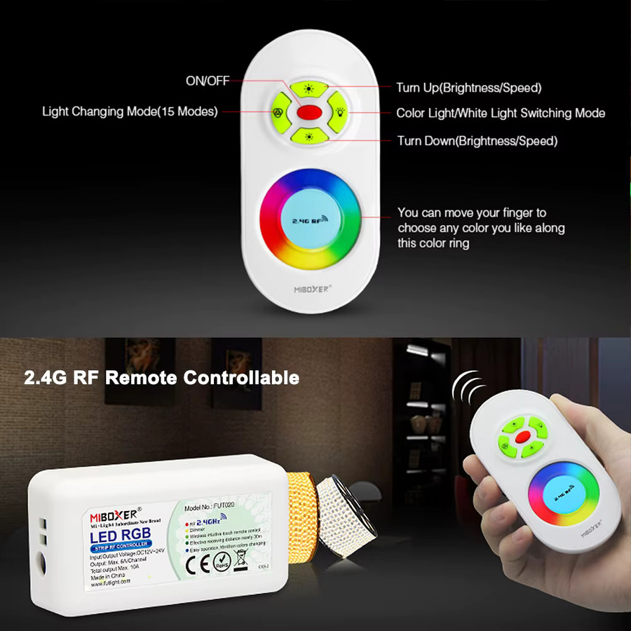 Miboxer FUT020 RGB Dimmer für LED-Streifen und FCOB, 2,4 GHz RF, DC 12-24V, steuerbare Helligkeit und Sättigung, Multicolour - Bild 4