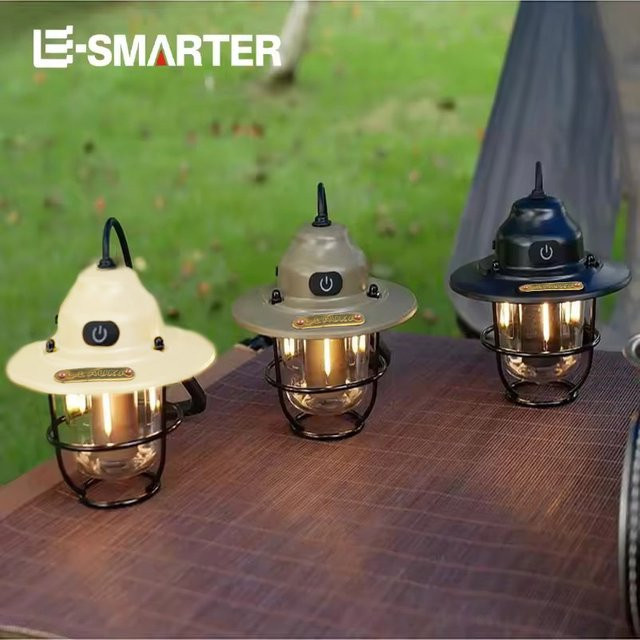 ESMARTER Retro Camping Laterne Tragbare RGB Mehrfarbige Tischleuchte aus Metall und Glas für Outdoor und Home - Bild 1