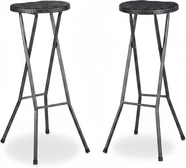 Relaxdays Barhocker klappbar in Rattan Optik aus Kunststoff und Stahl, Schwarz, B/T/H: 32,5 x 29 x 80 cm - Bild 1
