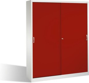 C+P Aktenschrank Acurado mit Schiebetüren, 2 x 5 Ordnerhöhen, Front Rubinrot, Korpus Lichtgrau, H x B x T: 195 x 160 x 40 cm - Bild 1