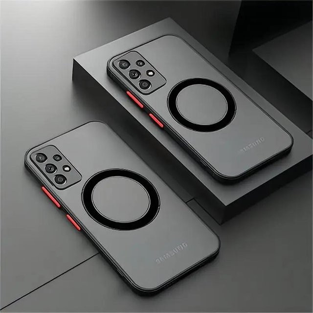 Magnetische Matte Schutzhülle für Samsung Galaxy (kompatibel mit A71, A33, A13, S24 FE und weiteren Modellen) in Schwarz, stoßfeste Abdeckung mit kabellosem Laden - Bild 1
