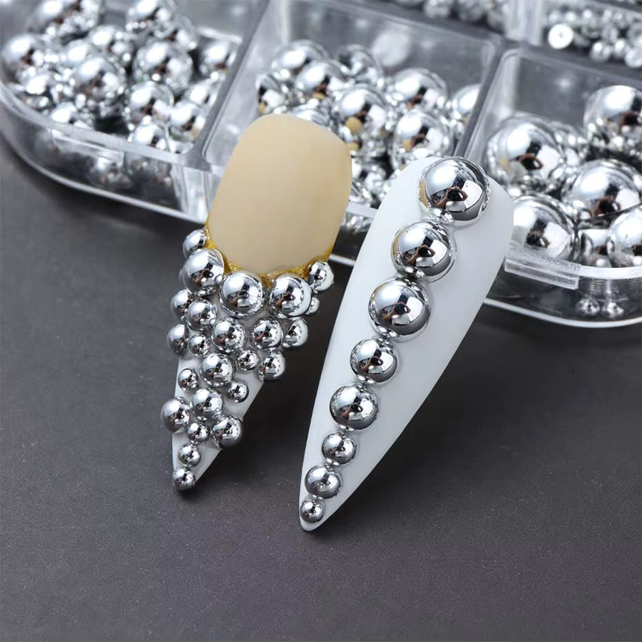 Nagelkunst-Charms, goldene silbrige Halbkreisperlen, 6 Gitter, gemischte Größe - Bild 1