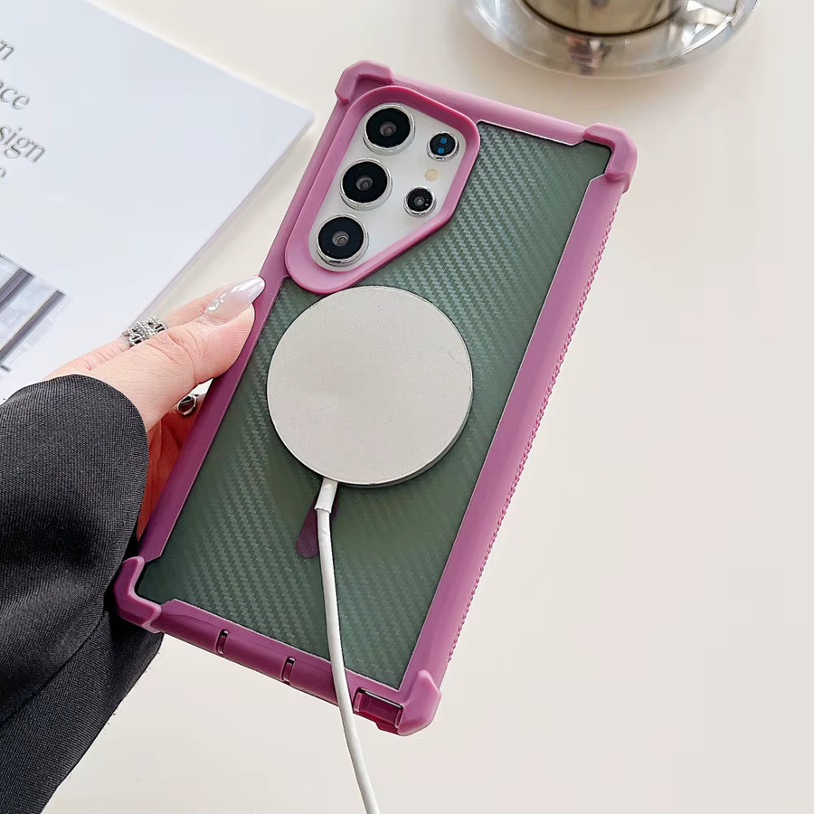 Robuste Samsung Schutzhülle mit Carbonfaser-Textur und Magnetverschluss in Purple für S26 Ultra, S25 und S24 Plus - Bild 3