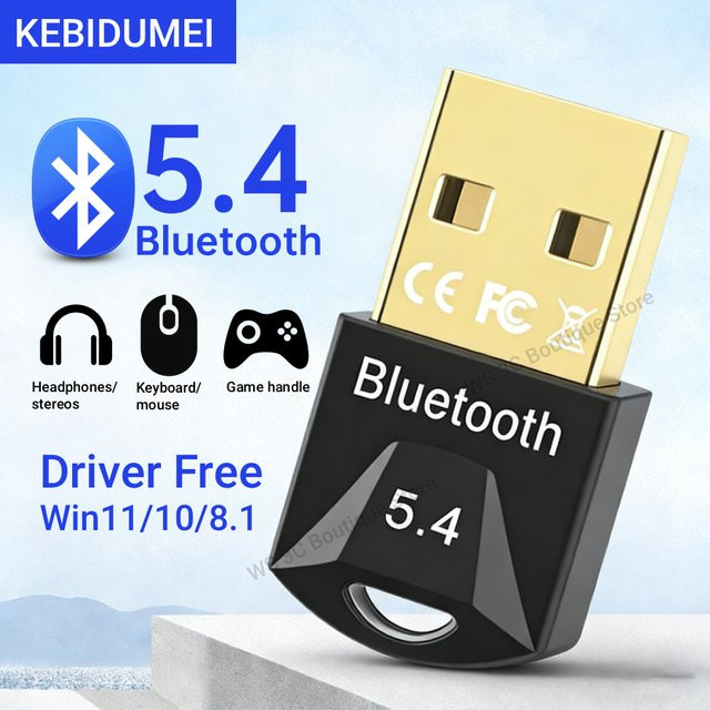 Kebidumei Bluetooth 5.4 USB Adapter in Schwarz für PC und Laptop als Dongle Empfänger für Lautsprecher, Maus, Tastatur und Audio-Geräte - Bild 1