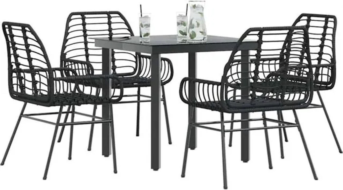 5-teiliges modernes Garten-Esszimmerset aus schwarzem Polyrattan und Glas von vidaxl - Bild 1