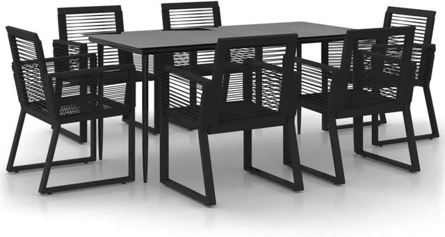 vidaXL 7-teilige Garten-Essgruppe aus schwarzem PVC-Rattan mit Hartglas-Tisch und pulverbeschichtetem Stahlgestell - Bild 1