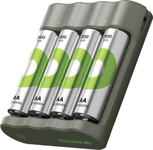 GP Batteries B441 Rundzellen-Ladegerät für NiMH Micro (AAA) und Mignon (AA) in Grau mit USB-C Anschluss - Bild 1