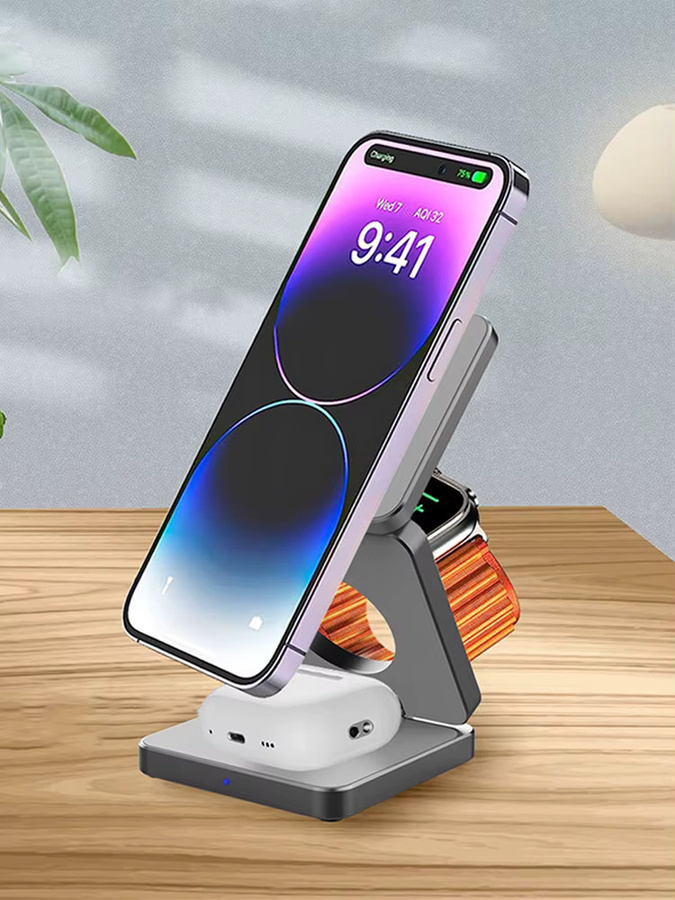 raugee 3-in-1 magnetisches kabelloses Ladegerät in Schwarz, faltbare Schnelllade-Station für iPhone 16, 15, 14, 13, 12 und iOS-Geräte - Bild 5