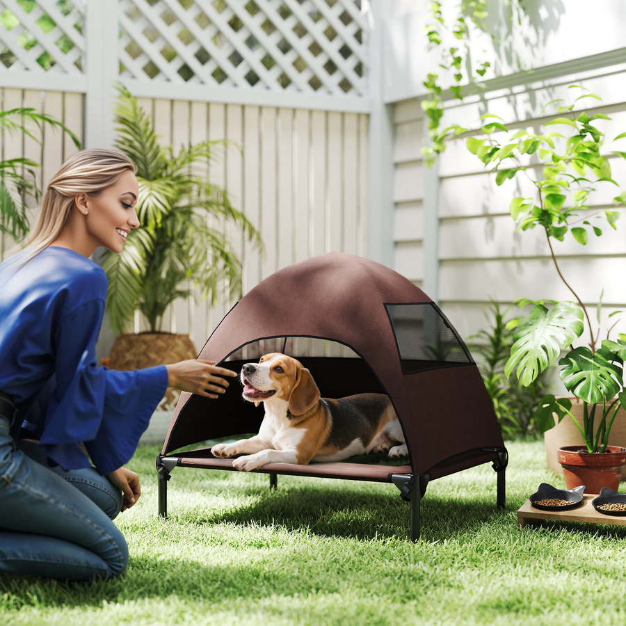PawHut Hundeliege Outdoor mit Dach und erhöhtem Boden, Kaffee, B/T/H: 61 x 76 x 71 cm - Bild 2