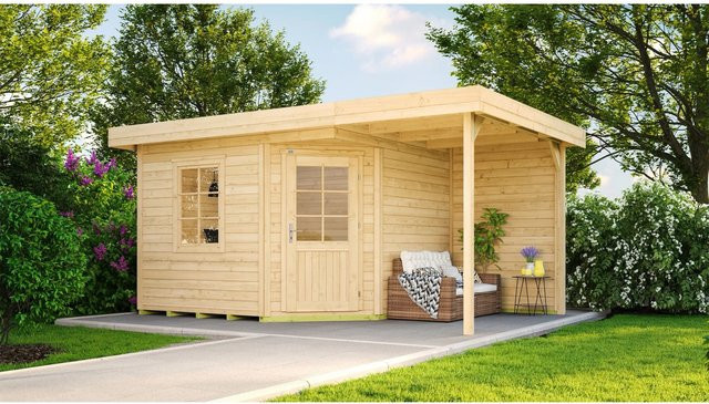 WEKA Gartenhaus Flachdach aus Holz in Beige mit modernem Design B/T: 455 x 339 cm - Bild 1