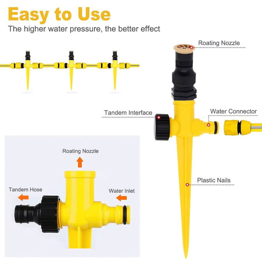 3er-Pack Rotierende Gartensprinkler in Gelb mit verstellbarem Bewässerungssystem für Rasen und Pflanzen - Bild 4